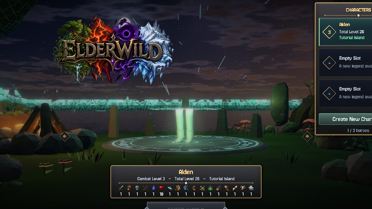 Character select, world building in