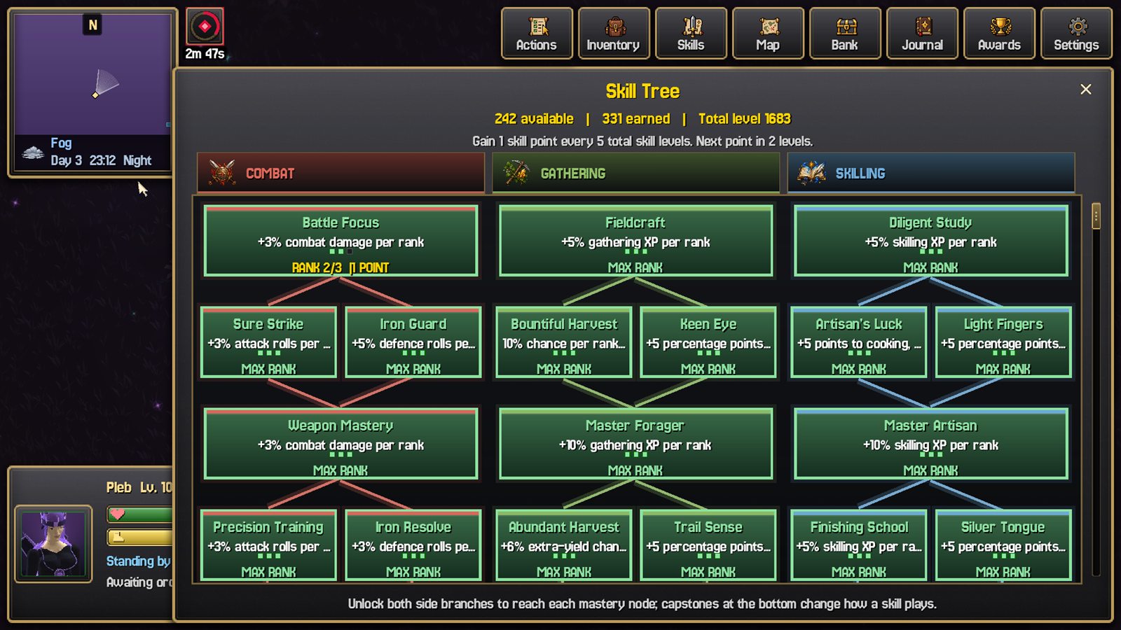 The in-game skill tree