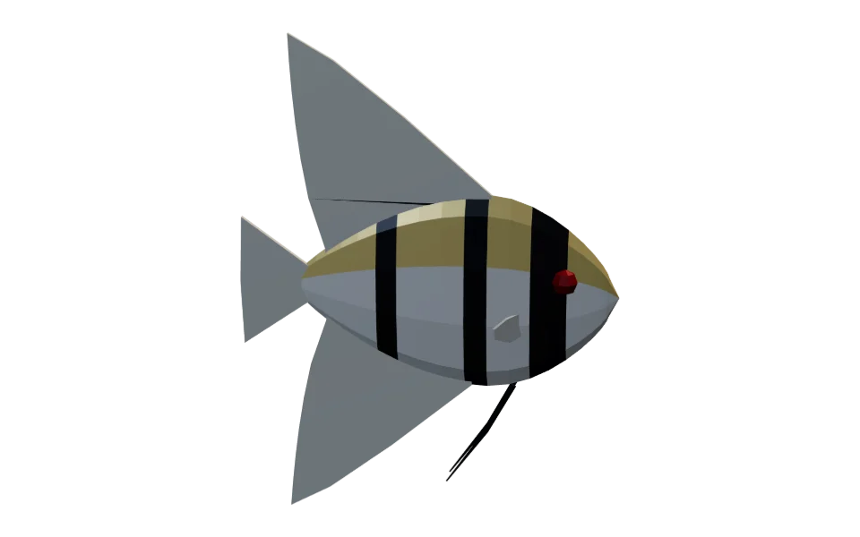 The Angelfish in Elderwild Fishing, a low-poly 3D model seen from the side
