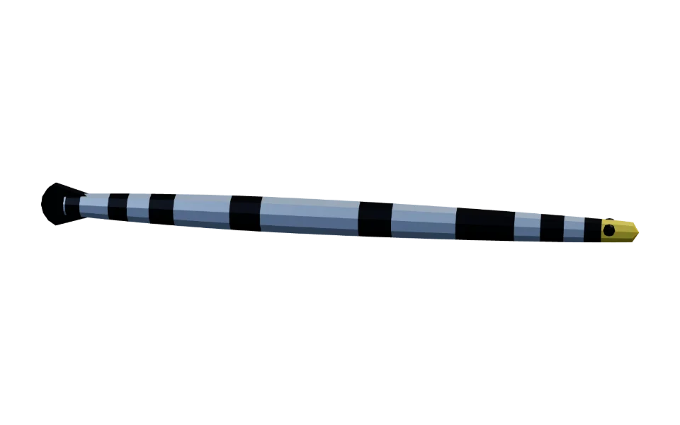 The Banded Sea Krait in Elderwild Fishing, a low-poly 3D model seen from the side