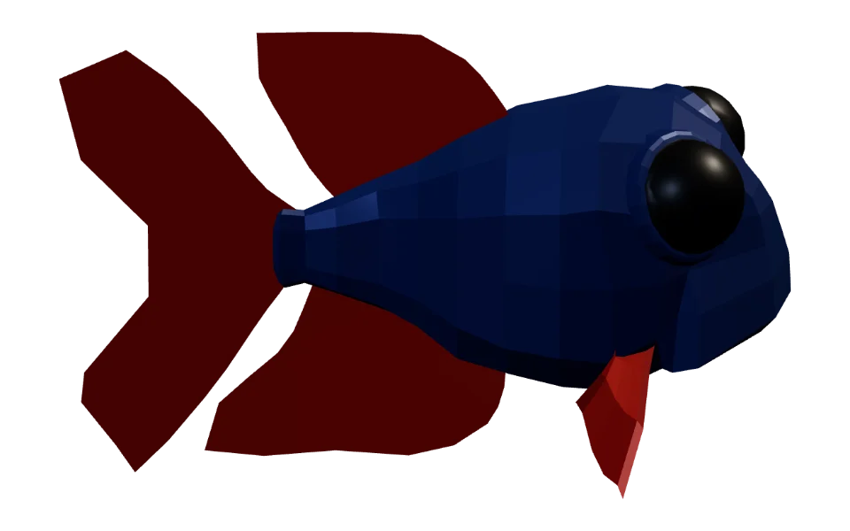 The Betta in Elderwild Fishing, a low-poly 3D model seen from the side