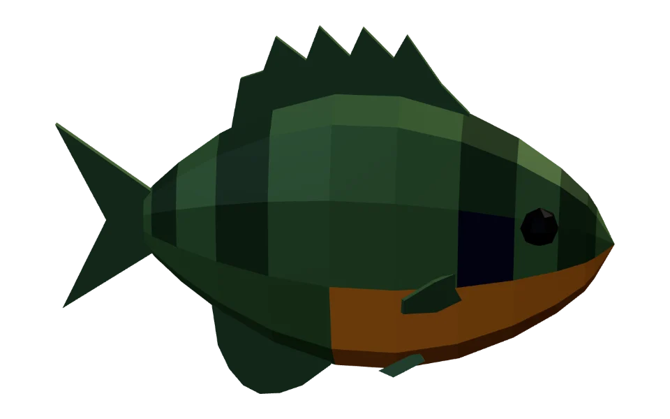 The Bluegill in Elderwild Fishing, a low-poly 3D model seen from the side
