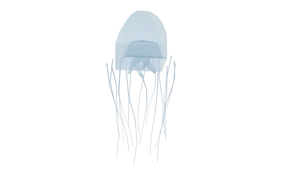 The Box Jellyfish in Elderwild Fishing, a low-poly 3D model seen from the side