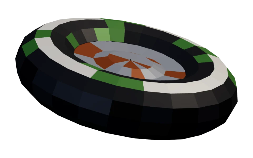 The Car Tire in Elderwild Fishing, a low-poly 3D model seen from the side