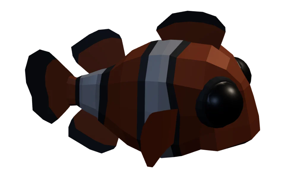 The Clownfish in Elderwild Fishing, a low-poly 3D model seen from the side