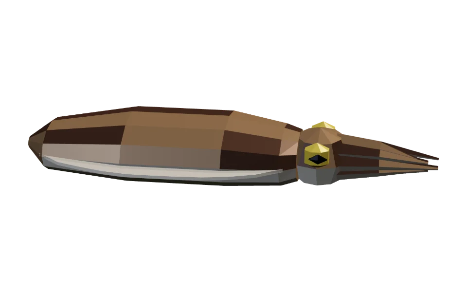 The Cuttlefish in Elderwild Fishing, a low-poly 3D model seen from the side