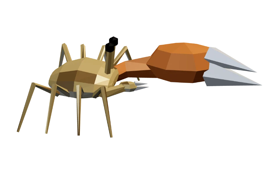 The Fiddler Crab in Elderwild Fishing, a low-poly 3D model seen from the side