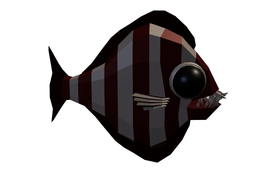 The Flatfish in Elderwild Fishing, a low-poly 3D model seen from the side