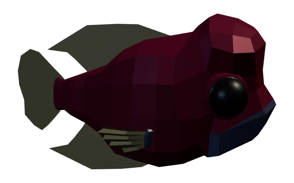 The Flowerhorn in Elderwild Fishing, a low-poly 3D model seen from the side