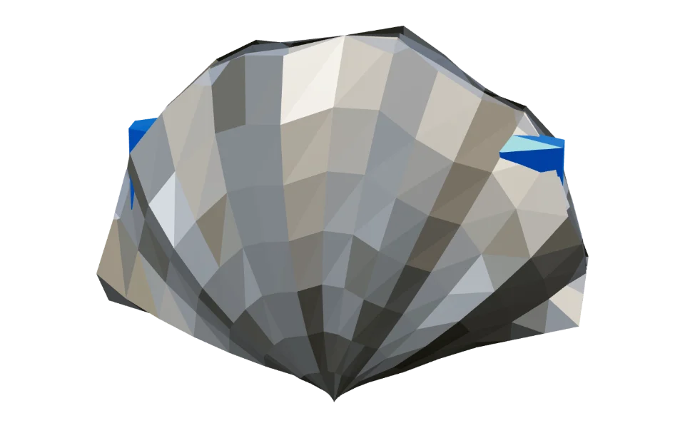 The Giant Clam in Elderwild Fishing, a low-poly 3D model seen from the side