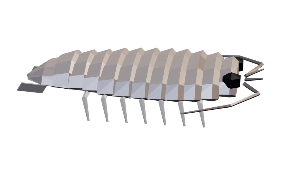 The Giant Isopod in Elderwild Fishing, a low-poly 3D model seen from the side