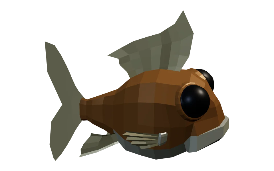 The Goldfish in Elderwild Fishing, a low-poly 3D model seen from the side