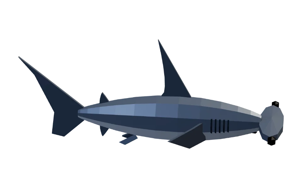 The Great Hammerhead in Elderwild Fishing, a low-poly 3D model seen from the side
