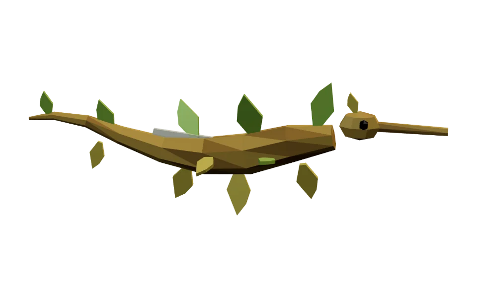 The Leafy Sea Dragon in Elderwild Fishing, a low-poly 3D model seen from the side