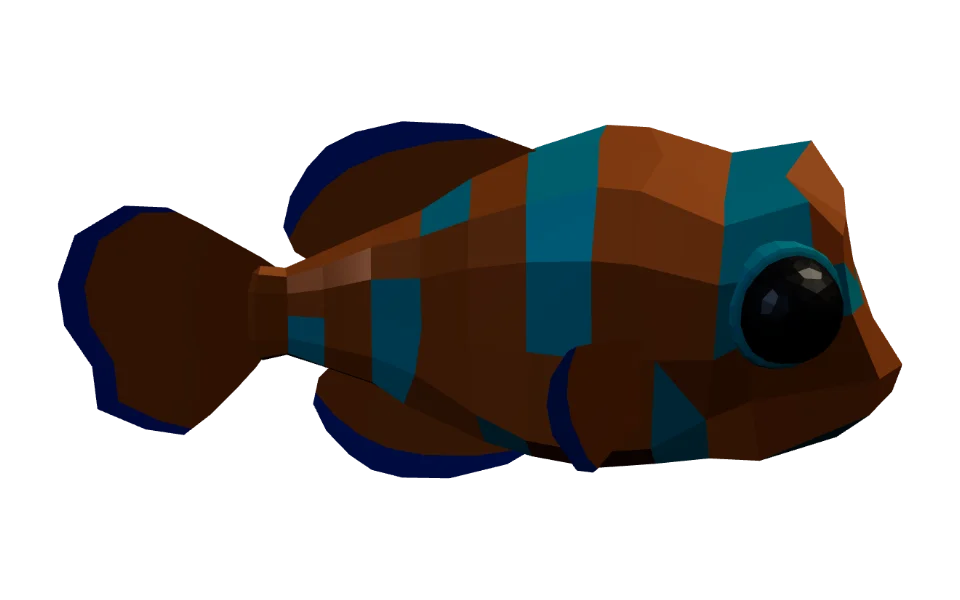 The Mandarin Fish in Elderwild Fishing, a low-poly 3D model seen from the side