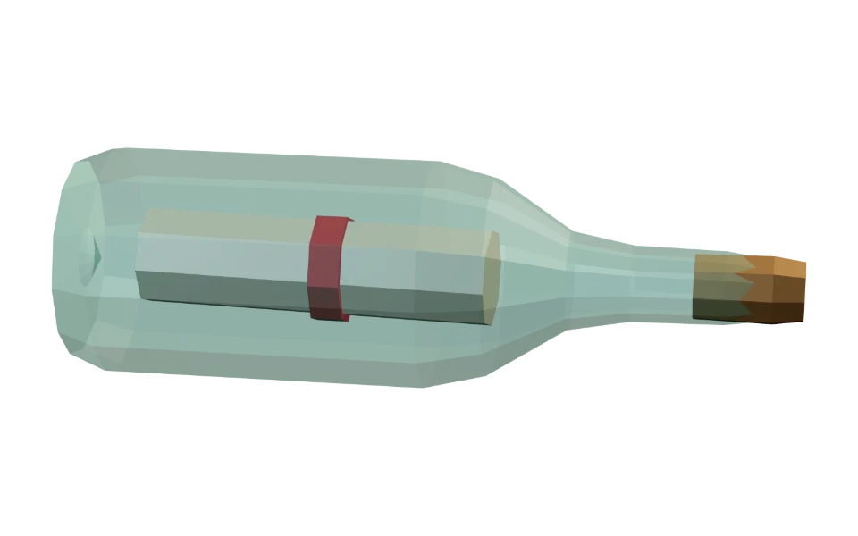 The Message in a Bottle in Elderwild Fishing, a low-poly 3D model seen from the side