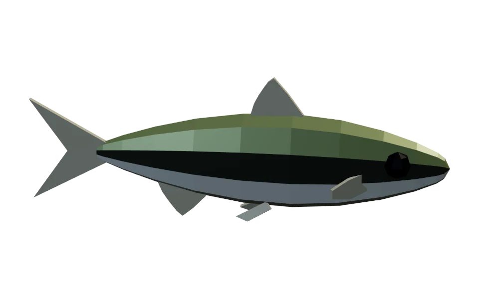The Minnow in Elderwild Fishing, a low-poly 3D model seen from the side