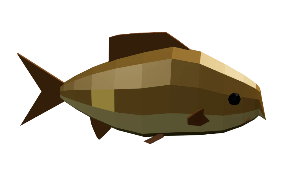 The Mirror Carp in Elderwild Fishing, a low-poly 3D model seen from the side