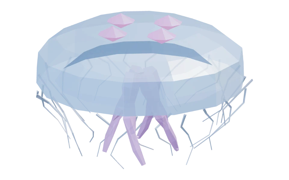 The Moon Jelly in Elderwild Fishing, a low-poly 3D model seen from the side