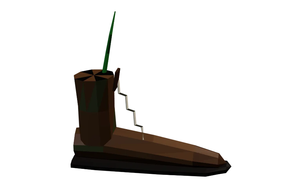 The Old Boot in Elderwild Fishing, a low-poly 3D model seen from the side