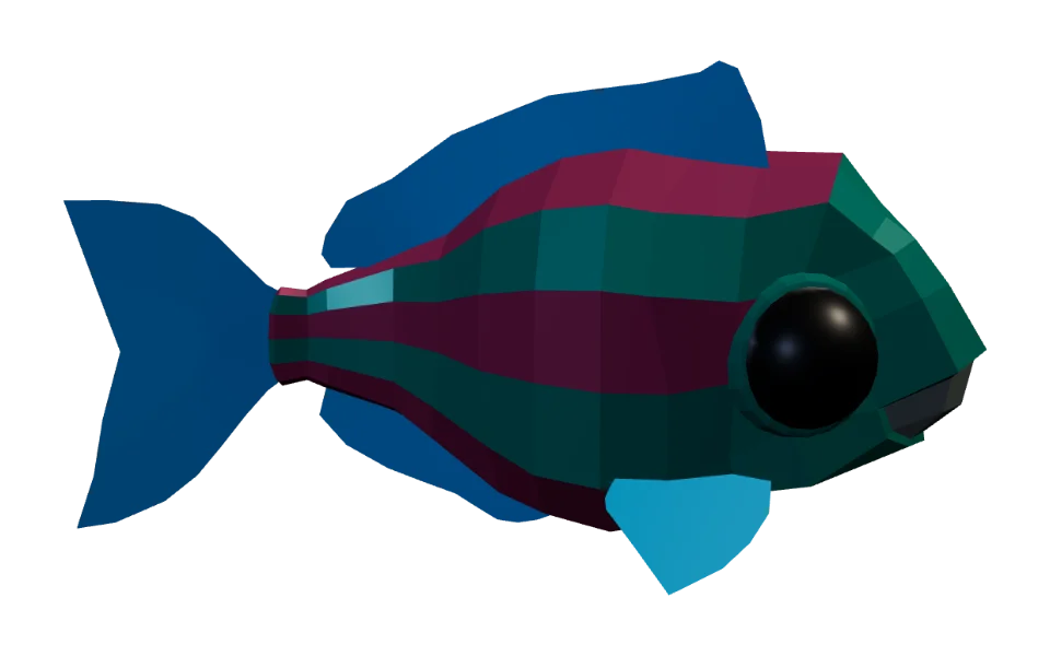 The Parrotfish in Elderwild Fishing, a low-poly 3D model seen from the side