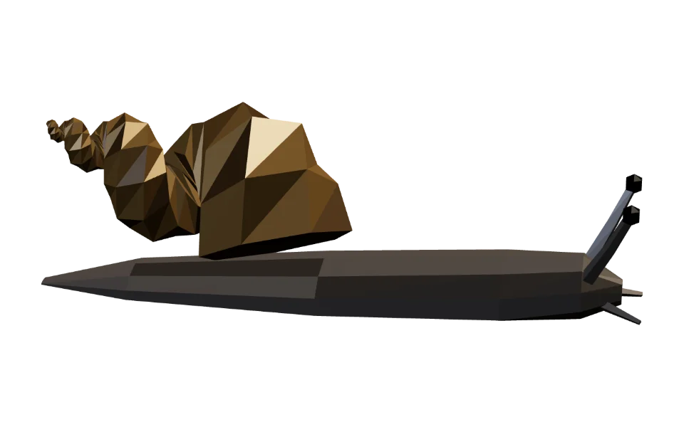 The Pond Snail in Elderwild Fishing, a low-poly 3D model seen from the side