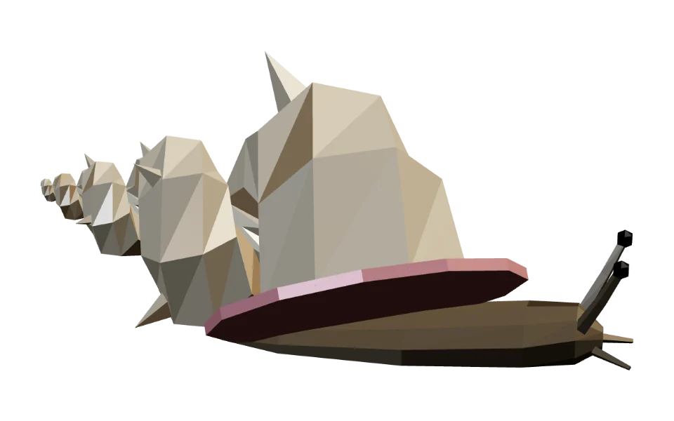 The Queen Conch in Elderwild Fishing, a low-poly 3D model seen from the side