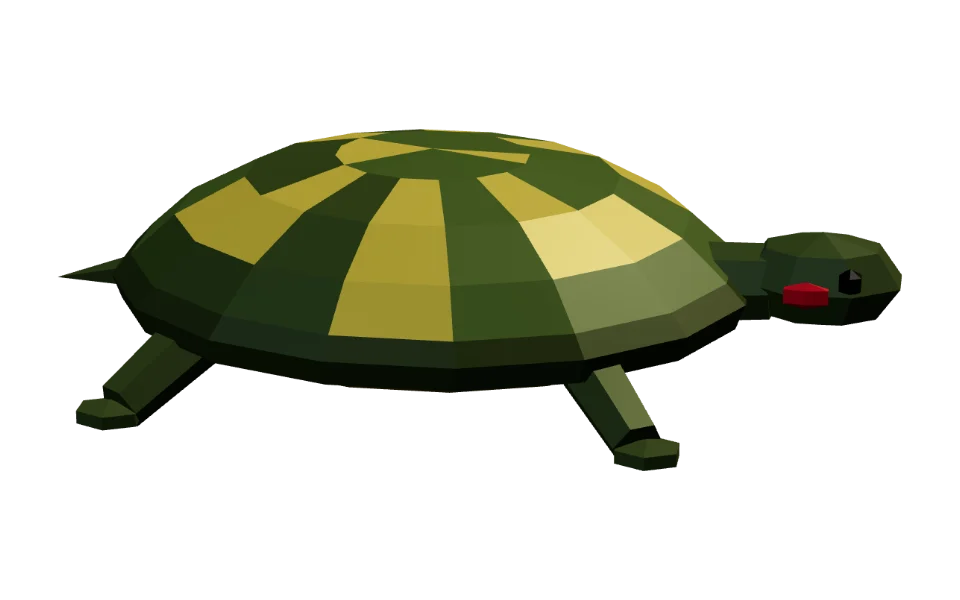 The Red-Eared Slider in Elderwild Fishing, a low-poly 3D model seen from the side