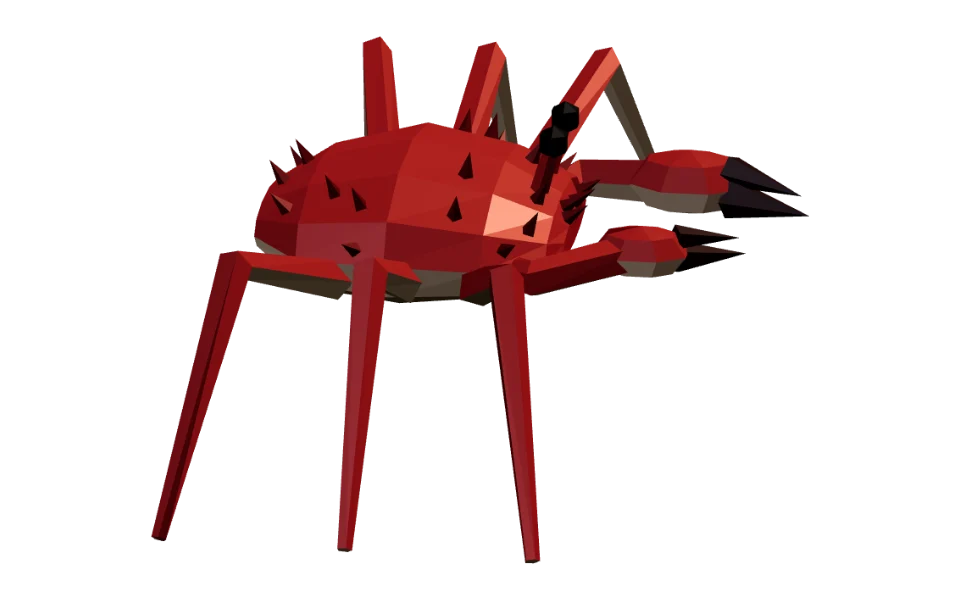 The Red King Crab in Elderwild Fishing, a low-poly 3D model seen from the side