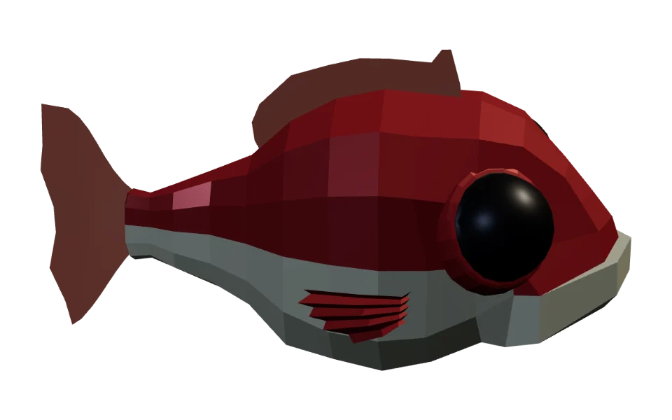 The Red Snapper in Elderwild Fishing, a low-poly 3D model seen from the side