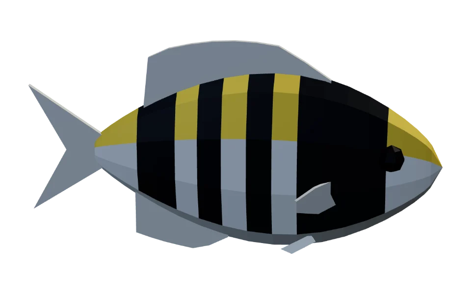 The Sergeant Major in Elderwild Fishing, a low-poly 3D model seen from the side