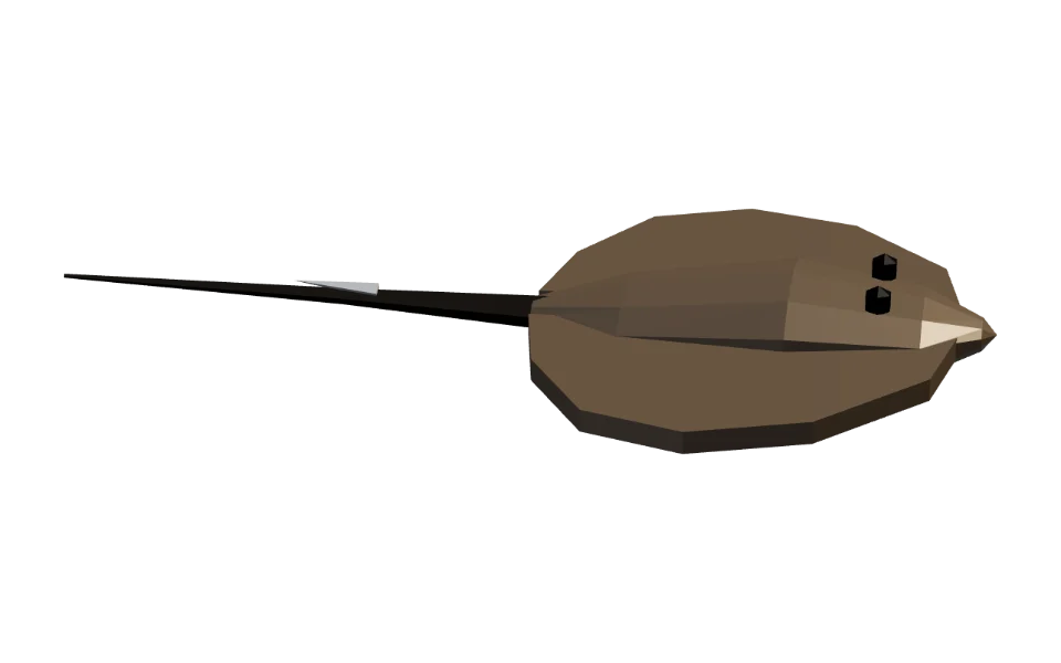 The Southern Stingray in Elderwild Fishing, a low-poly 3D model seen from the side