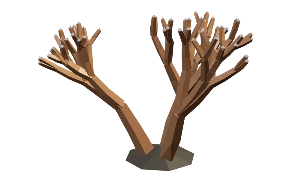 The Staghorn Coral in Elderwild Fishing, a low-poly 3D model seen from the side