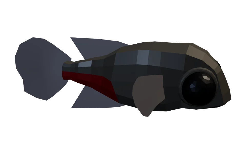 The Tetra in Elderwild Fishing, a low-poly 3D model seen from the side
