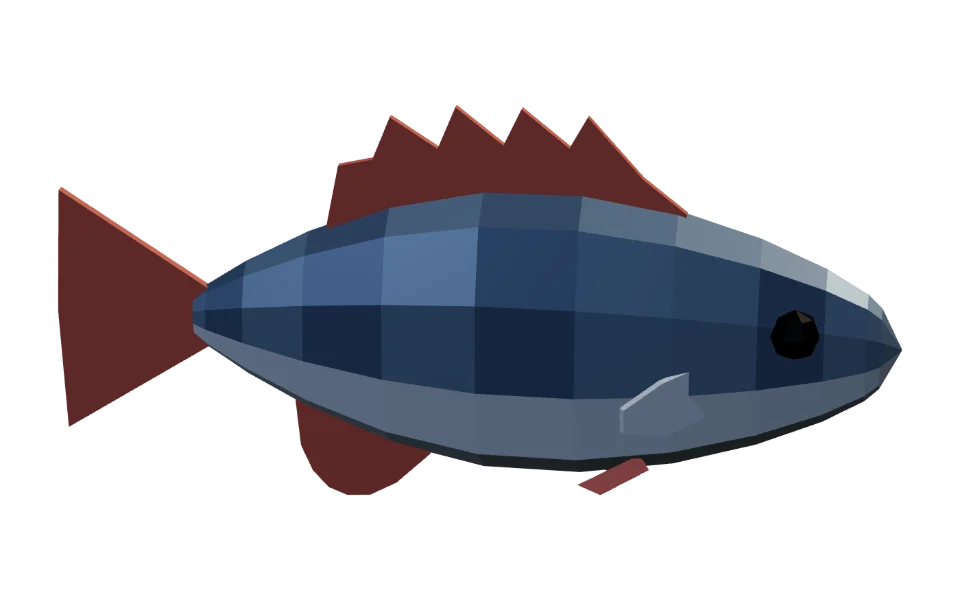 The Tilapia in Elderwild Fishing, a low-poly 3D model seen from the side