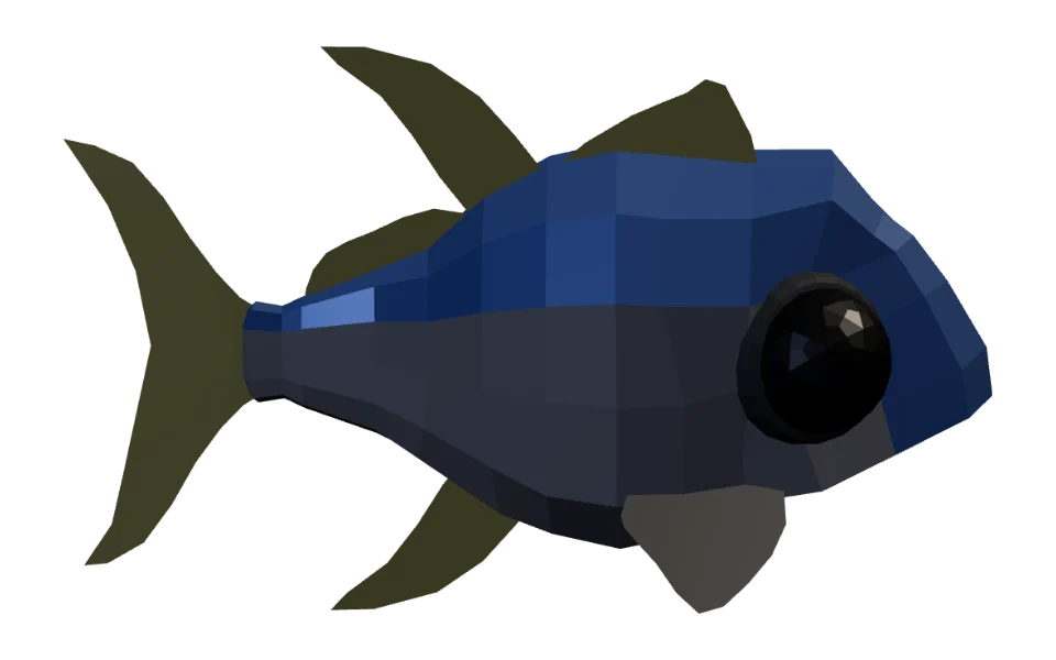 The Tuna in Elderwild Fishing, a low-poly 3D model seen from the side