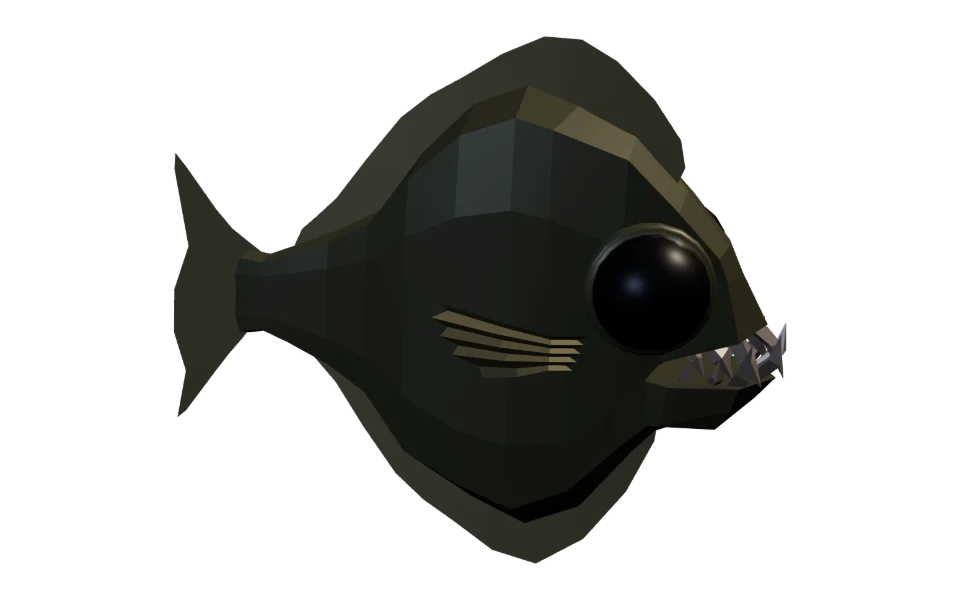 The Turbot in Elderwild Fishing, a low-poly 3D model seen from the side