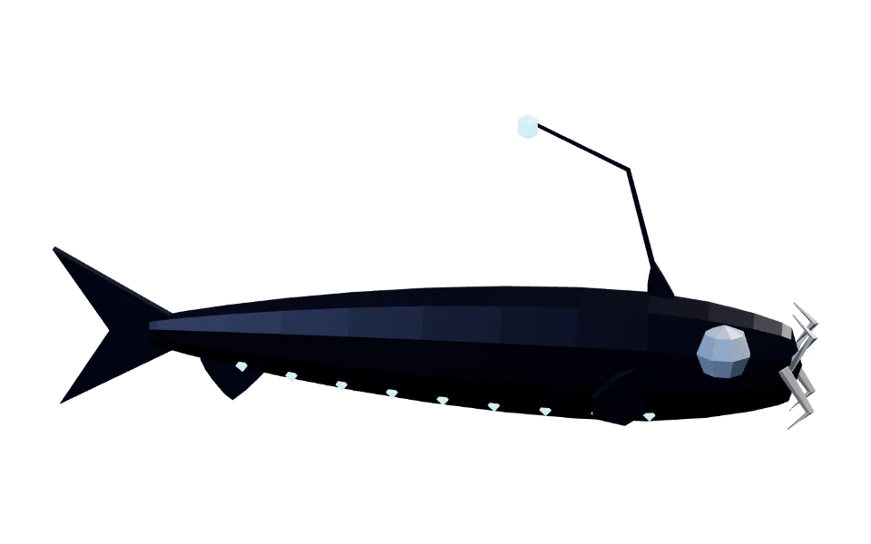 The Viperfish in Elderwild Fishing, a low-poly 3D model seen from the side
